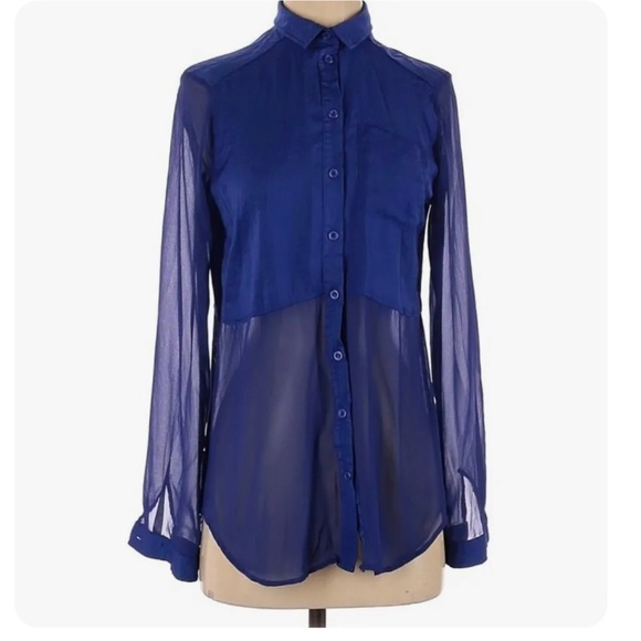 Free People royal blue sheer tunic/blouse - Picture 3 of 11